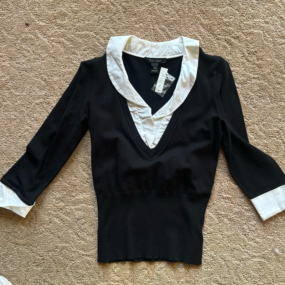 Beautiful, classy sweater, with attached white blouse underneath